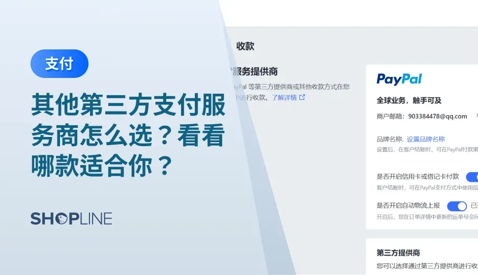 第三方支付服务商的选择对于独立站卖家而言十分重要。第三方支付指一些和产品所在国家以及银行签约并具备一定信誉保障的第三方独立机构提供的交易支持平台。SHOPLINE目前已上线多家第三方支付服务商，助力卖家提供多种支付方式。注意，卖家需要了解当地的使用习惯选择合适的支付。