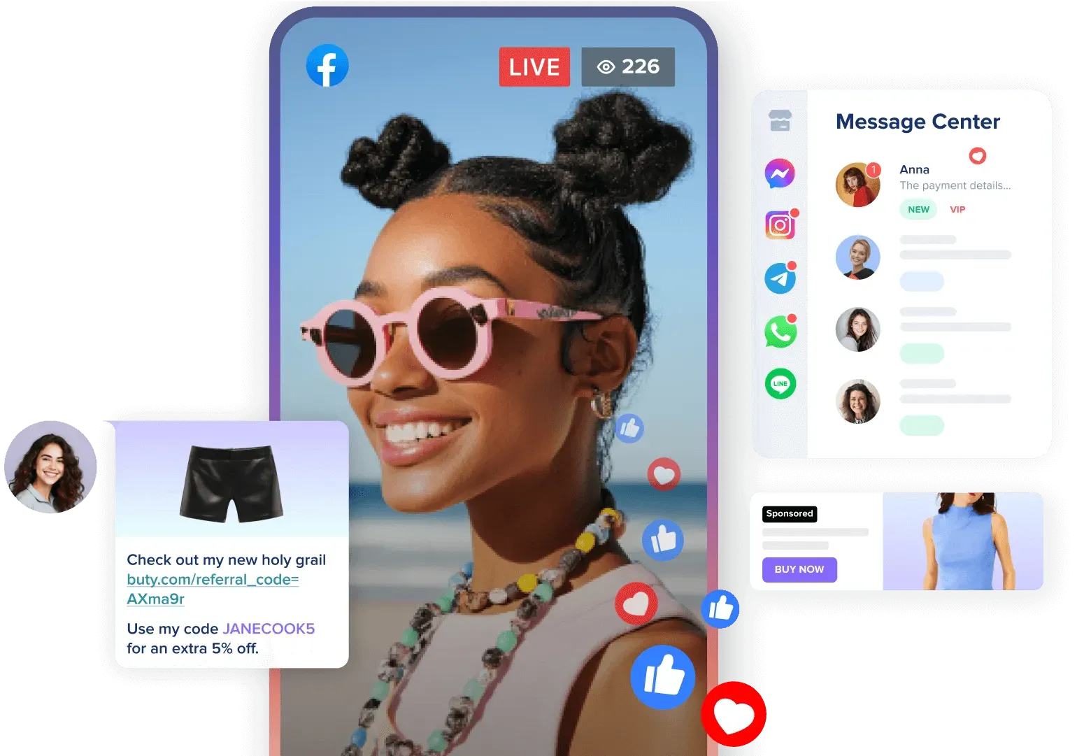 screenshot of facebook live and instagram dynamics