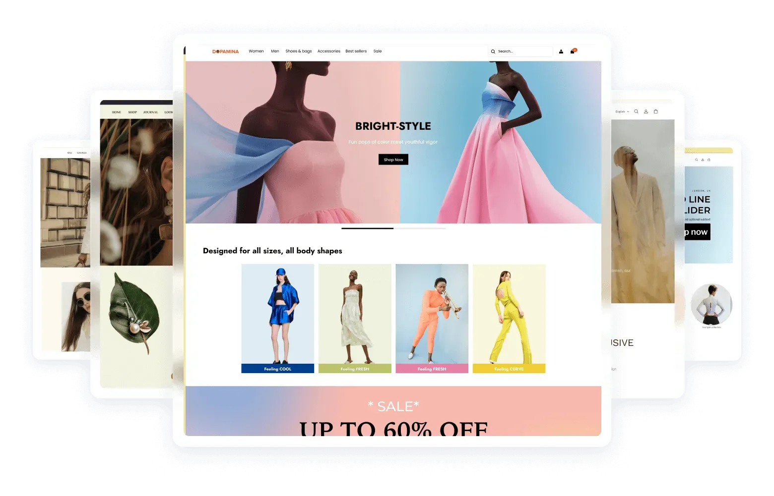 A homepage of a clothing online store
