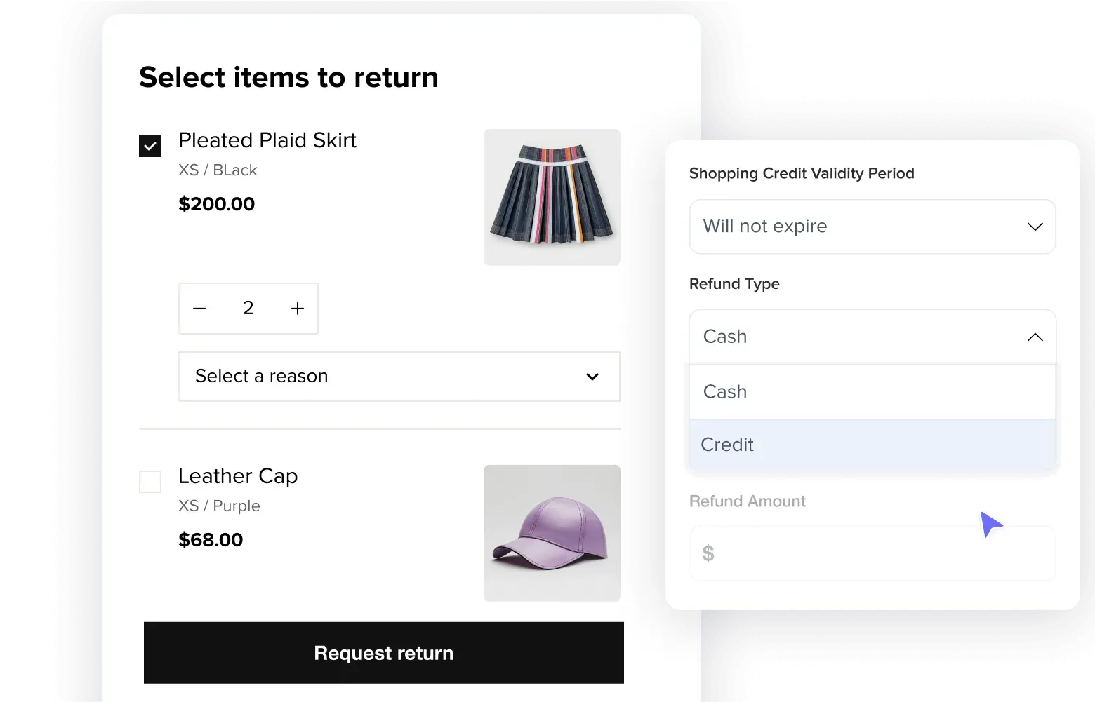 A skirt and a cap on a shopping cart