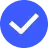 Blue circular icon with a white checkmark in the center.